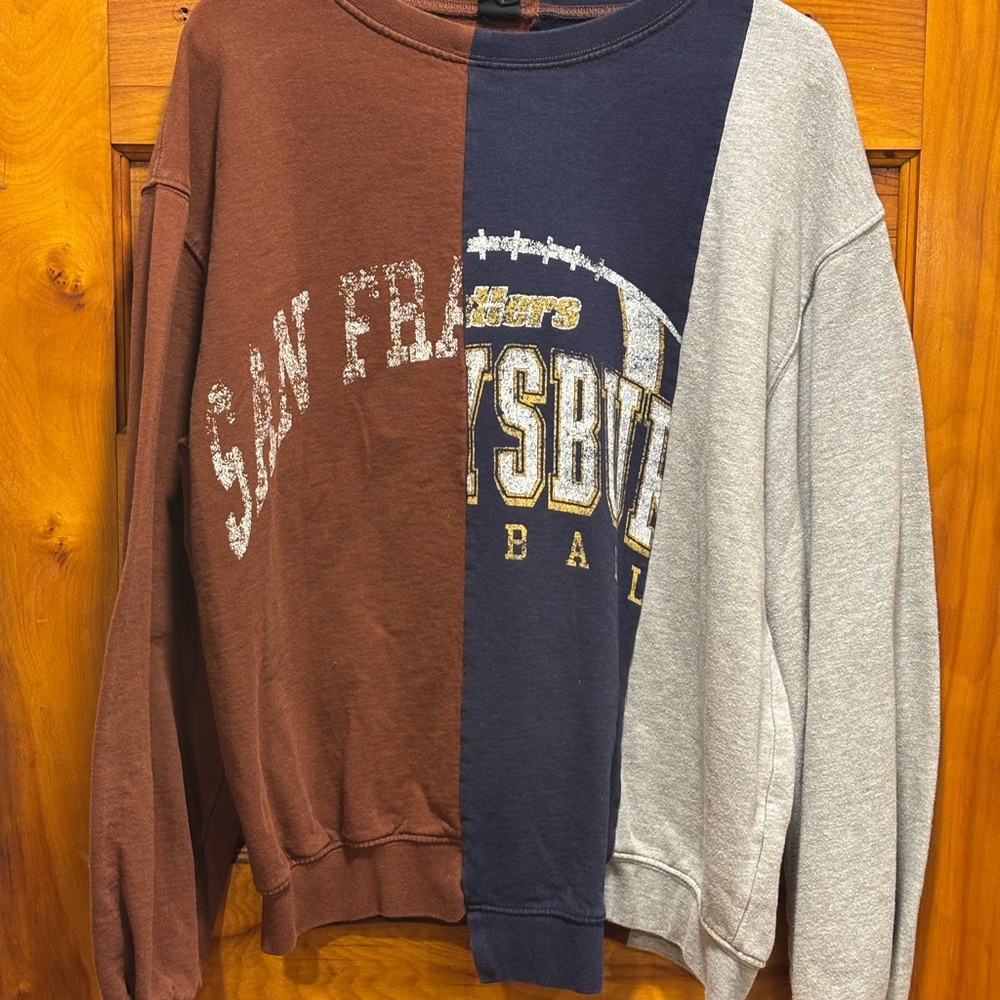 Urban Outfitters Patchwork Crewneck Sweatshirt - Brown, Navy, Gray